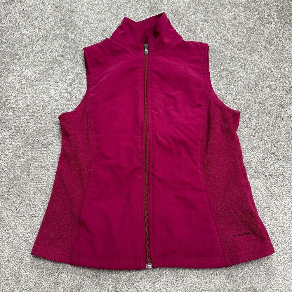 Columbia Fleece Vest Jacket Womens Small Red Full Zip High Neck Outdoor Hiking